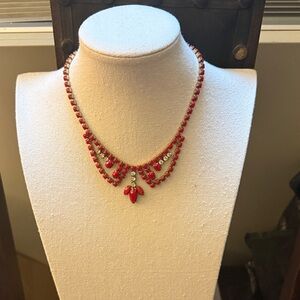 Albert Weiss Vintage Red Lucite & Clear Crystal Art Deco Chocker Necklace.1950’s
